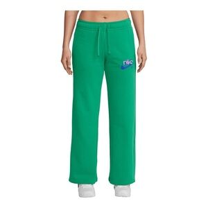Nike Green Club Fleece French Terry Pink logo Graphic Wide Pants size Large